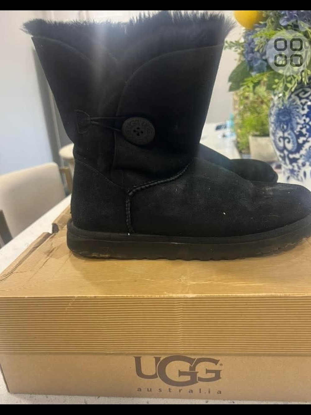 UGG Black Classic Short Button Suede Boot